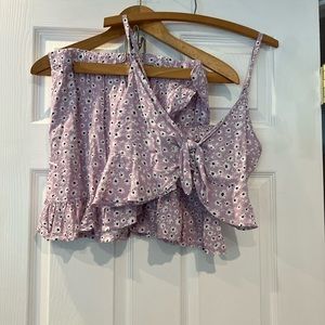 H&M Matching Lavender Floral Print Skirt and Bikini Shirt Top Size Medium
